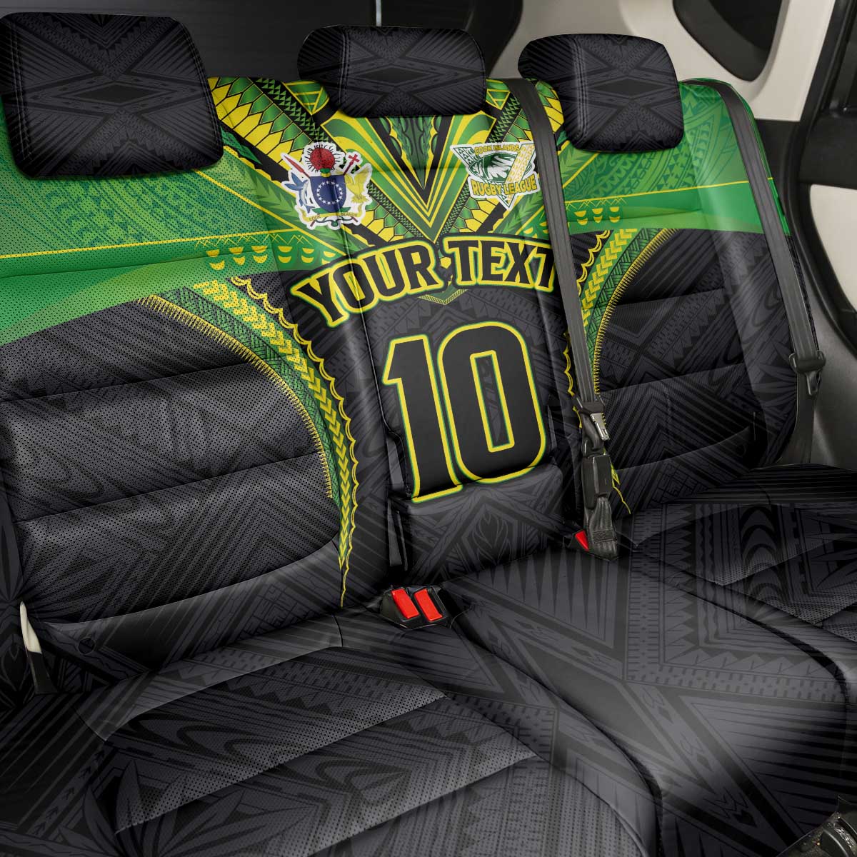 Custom Cook Islands Rugby Back Car Seat Cover Tatau Art Sport Style Black Color