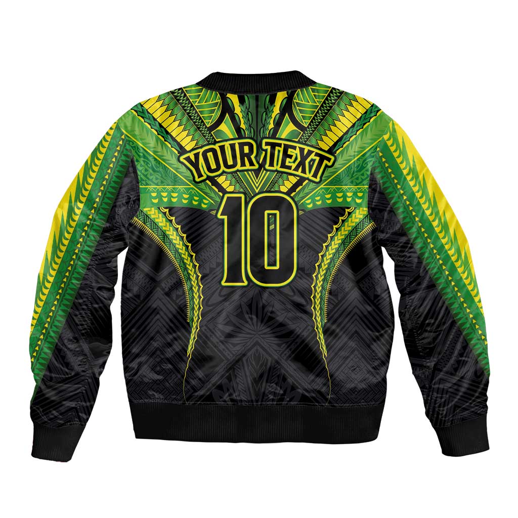 Custom Cook Islands Rugby Bomber Jacket Tatau Art Sport Style Black Color LT03 - Polynesian Pride