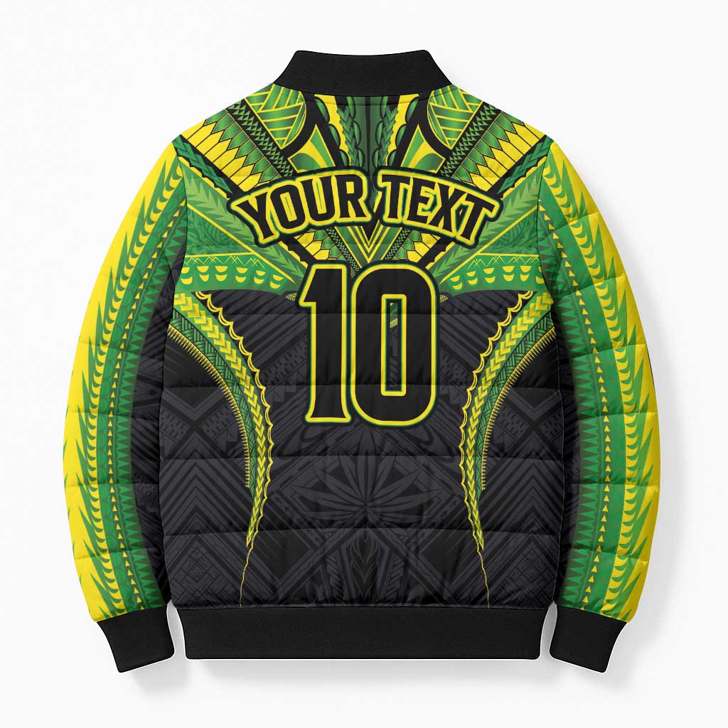 Custom Cook Islands Rugby Bomber Puffer Jacket Tatau Art Sport Style Black Color