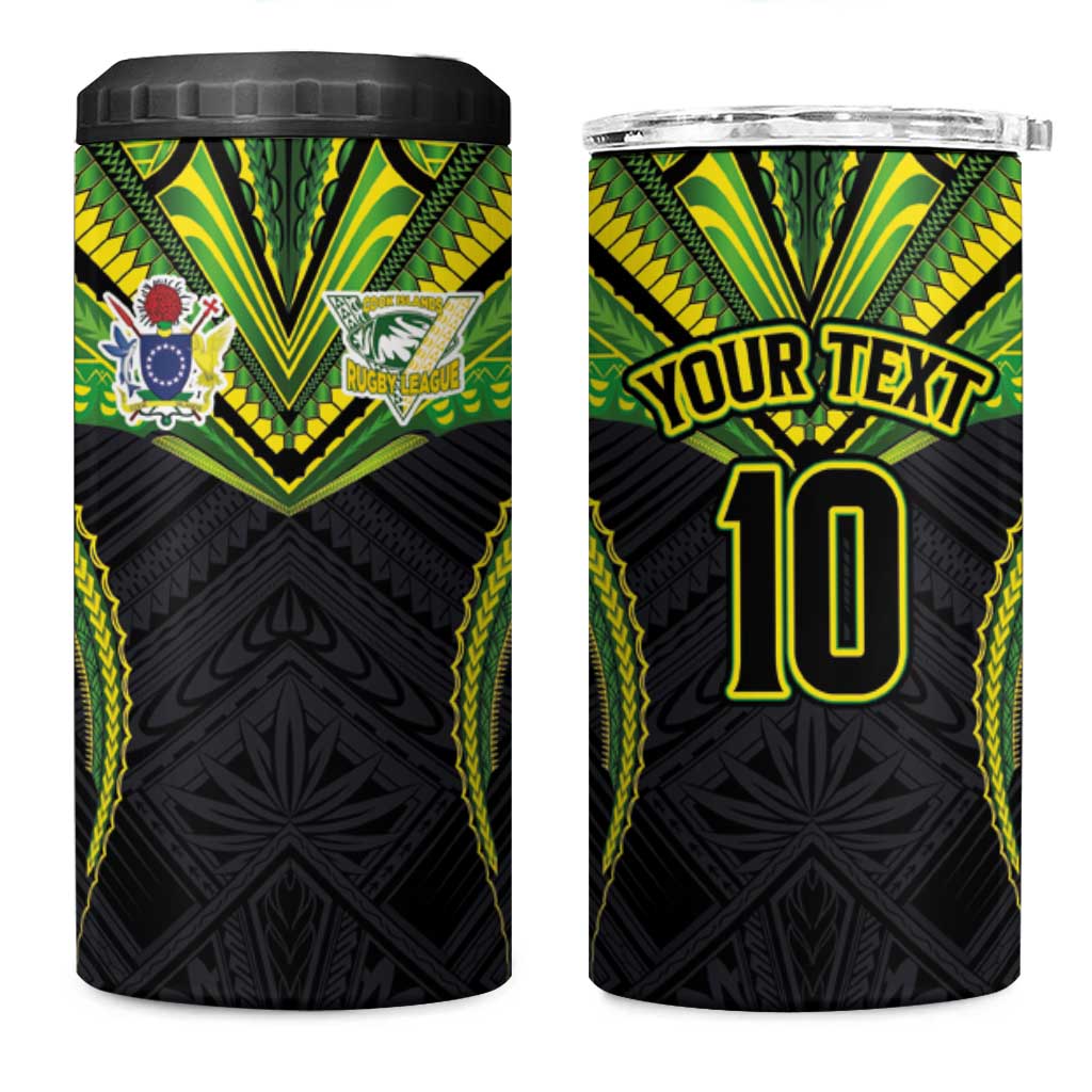 Custom Cook Islands Rugby 4 in 1 Can Cooler Tumbler Tatau Art Sport Style Black Color