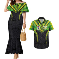 Custom Cook Islands Rugby Couples Matching Mermaid Dress and Hawaiian Shirt Tatau Art Sport Style Black Color LT03 Black - Polynesian Pride