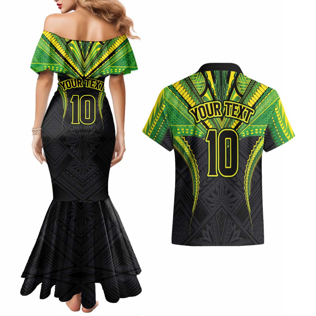 Custom Cook Islands Rugby Couples Matching Mermaid Dress and Hawaiian Shirt Tatau Art Sport Style Black Color LT03 - Polynesian Pride