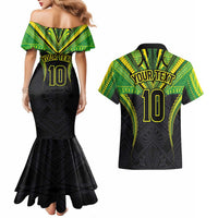 Custom Cook Islands Rugby Couples Matching Mermaid Dress and Hawaiian Shirt Tatau Art Sport Style Black Color LT03 - Polynesian Pride