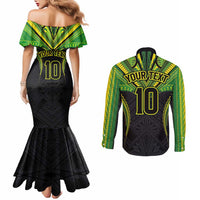 Custom Cook Islands Rugby Couples Matching Mermaid Dress and Long Sleeve Button Shirt Tatau Art Sport Style Black Color LT03 - Polynesian Pride