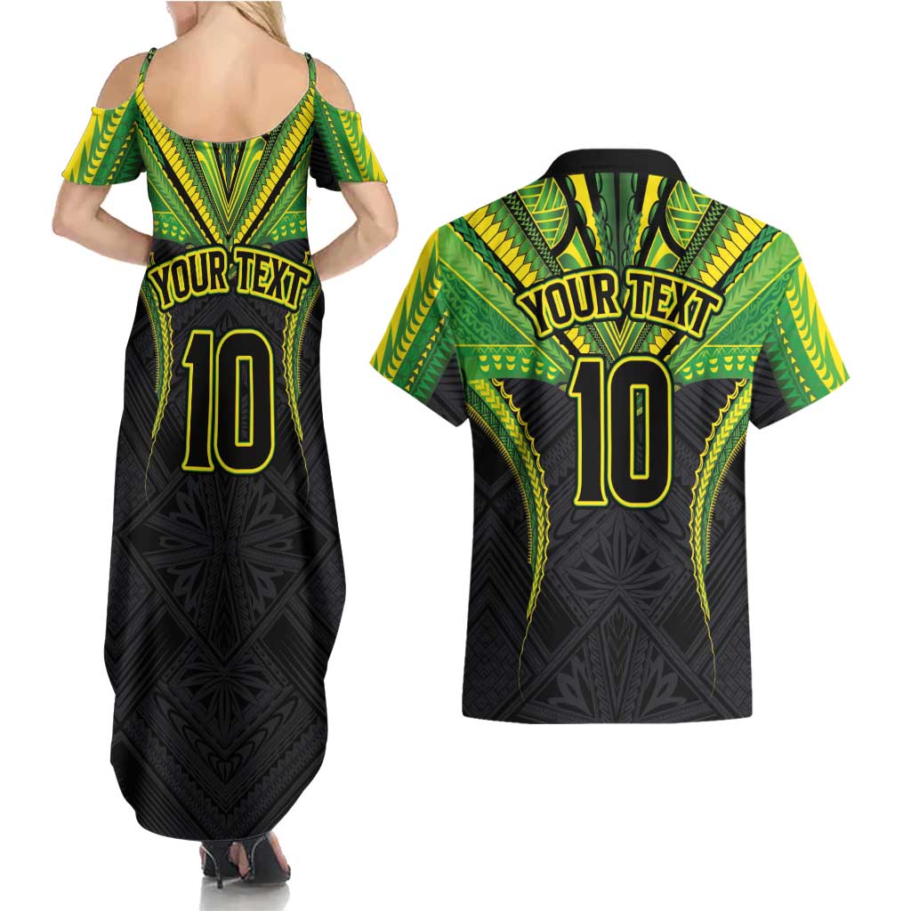Custom Cook Islands Rugby Couples Matching Summer Maxi Dress and Hawaiian Shirt Tatau Art Sport Style Black Color LT03 - Polynesian Pride