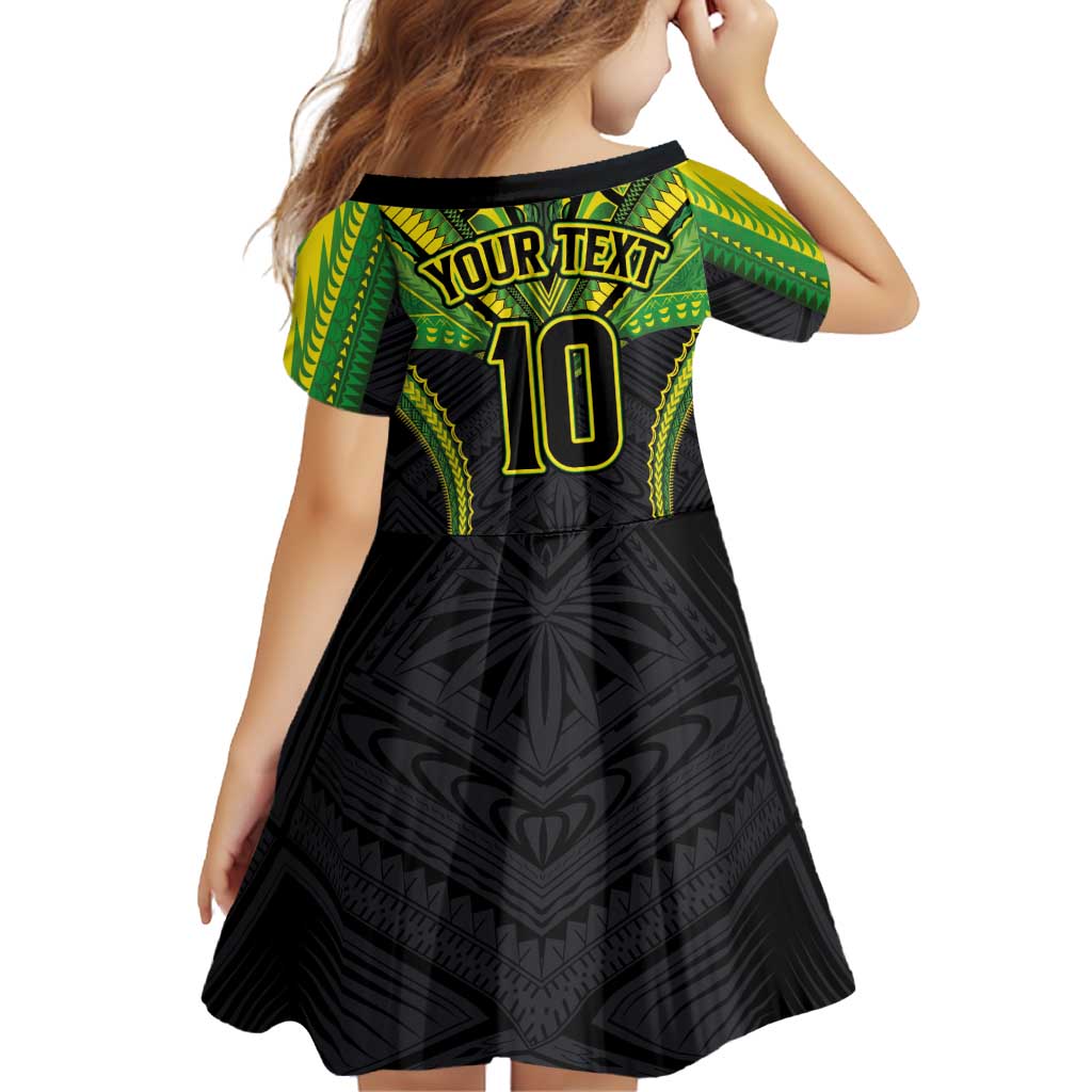 Custom Cook Islands Rugby Family Matching Off Shoulder Short Dress and Hawaiian Shirt Tatau Art Sport Style Black Color