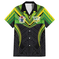 Custom Cook Islands Rugby Family Matching Off Shoulder Short Dress and Hawaiian Shirt Tatau Art Sport Style Black Color