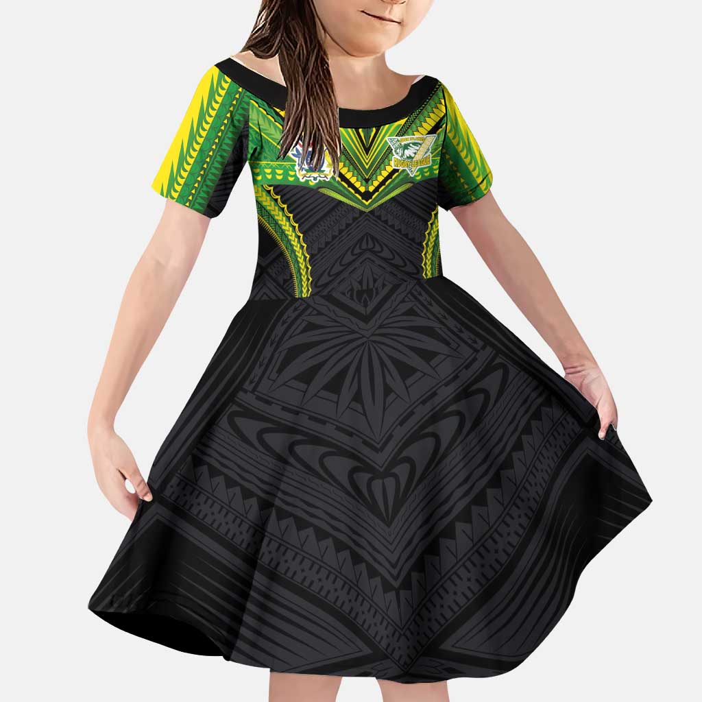 Custom Cook Islands Rugby Family Matching Puletasi and Hawaiian Shirt Tatau Art Sport Style Black Color LT03 Daughter's Dress Black - Polynesian Pride