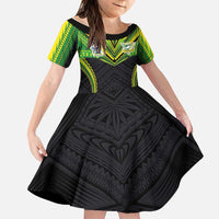 Custom Cook Islands Rugby Family Matching Puletasi and Hawaiian Shirt Tatau Art Sport Style Black Color LT03 Daughter's Dress Black - Polynesian Pride