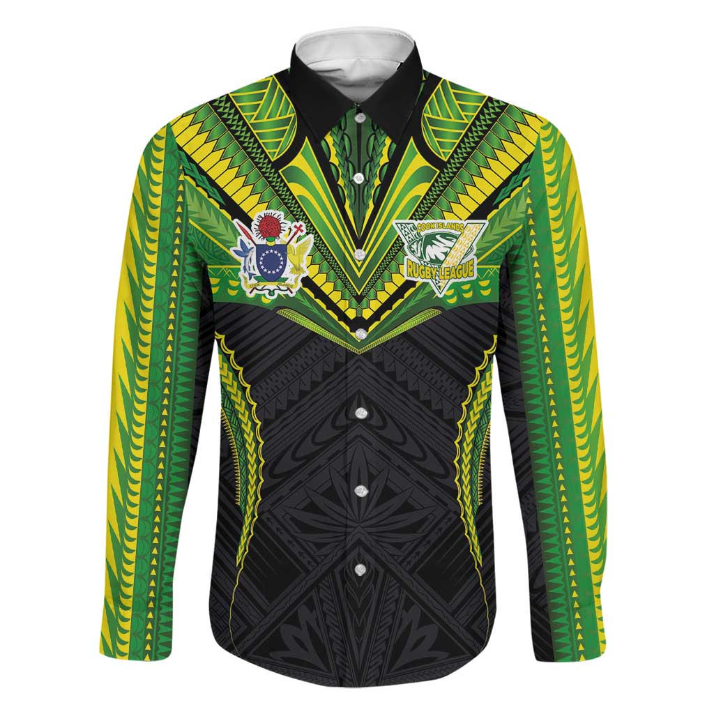 Custom Cook Islands Rugby Family Matching Puletasi and Hawaiian Shirt Tatau Art Sport Style Black Color LT03 Dad's Shirt - Long Sleeve Black - Polynesian Pride