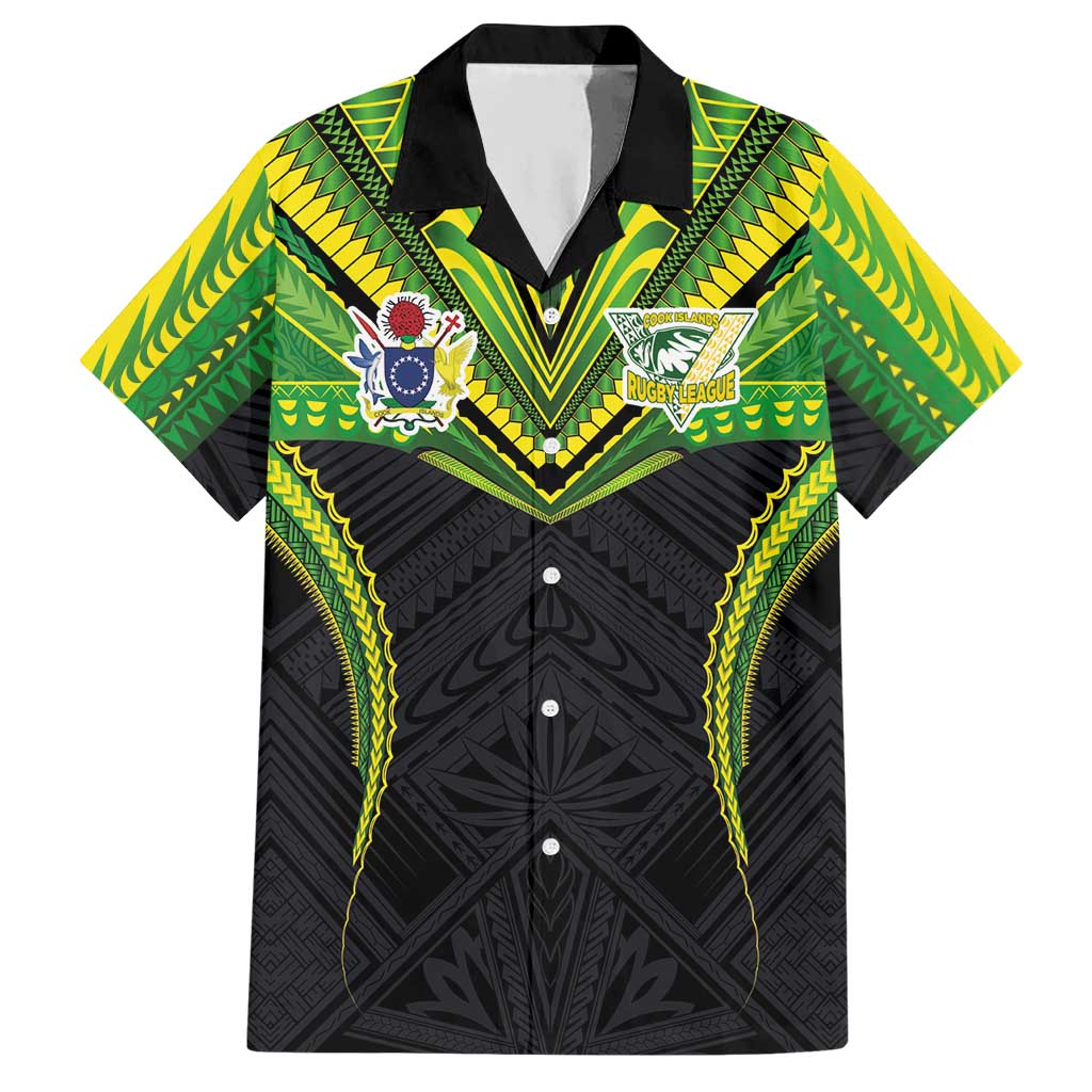 Custom Cook Islands Rugby Hawaiian Shirt Tatau Art Sport Style Black Color