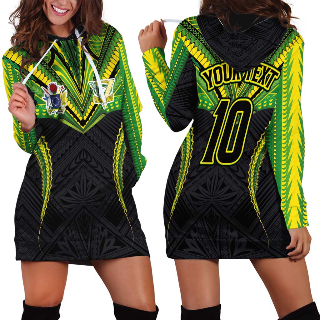 Custom Cook Islands Rugby Hoodie Dress Tatau Art Sport Style Black Color LT03 - Polynesian Pride