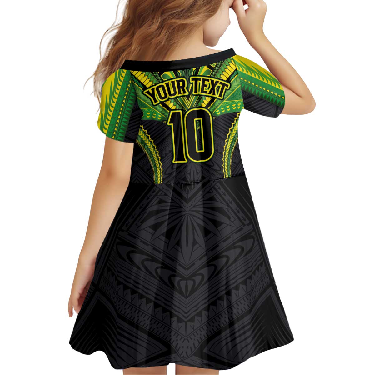 Custom Cook Islands Rugby Kid Short Sleeve Dress Tatau Art Sport Style Black Color