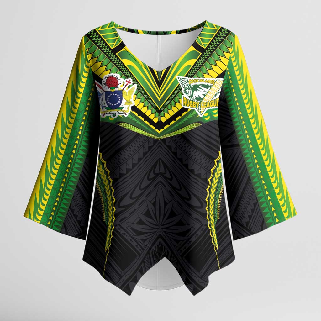 Custom Cook Islands Rugby Kimono Sleeve Blouse Tatau Art Sport Style Black Color