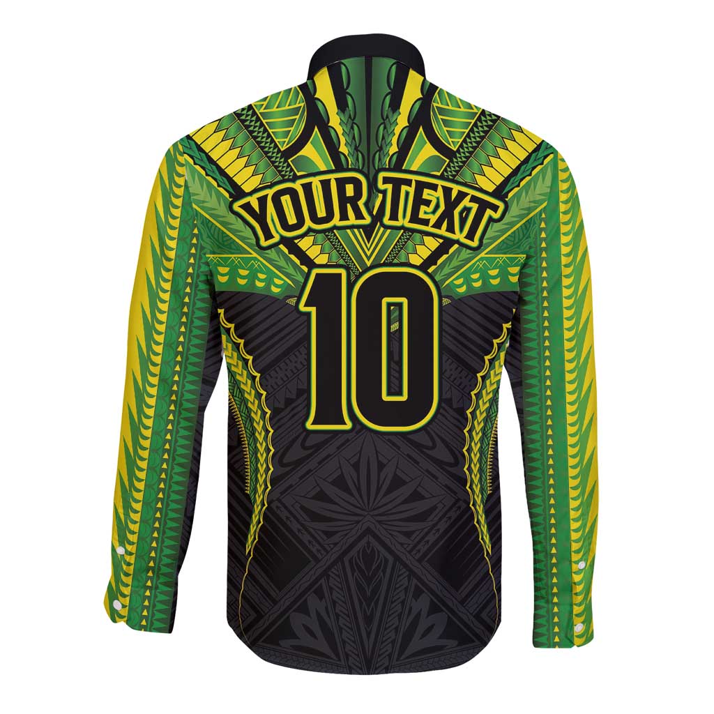 Custom Cook Islands Rugby Long Sleeve Button Shirt Tatau Art Sport Style Black Color LT03 - Polynesian Pride