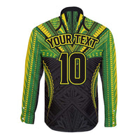 Custom Cook Islands Rugby Long Sleeve Button Shirt Tatau Art Sport Style Black Color LT03 - Polynesian Pride