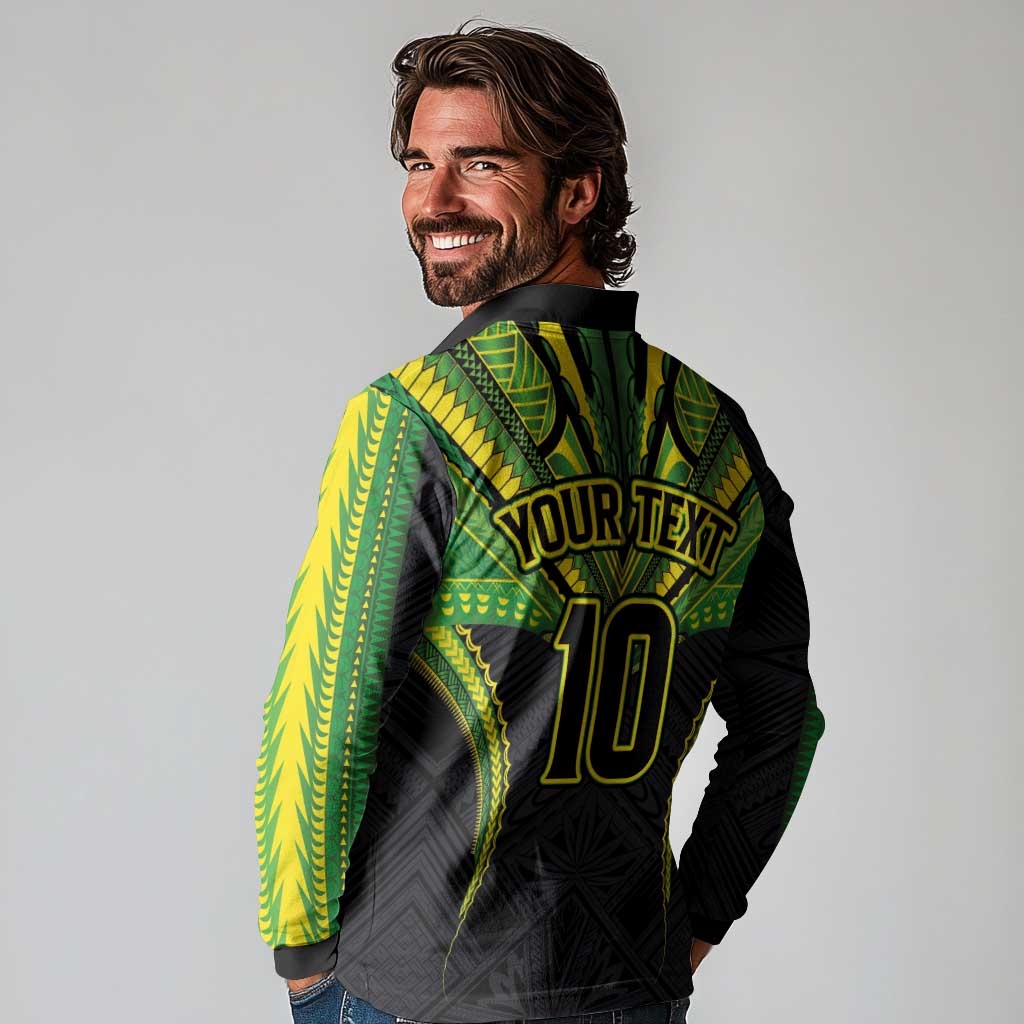 Custom Cook Islands Rugby Long Sleeve Polo Shirt Tatau Art Sport Style Black Color
