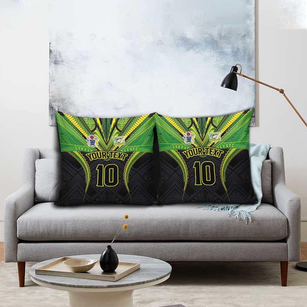 Custom Cook Islands Rugby Pillow Cover Tatau Art Sport Style Black Color