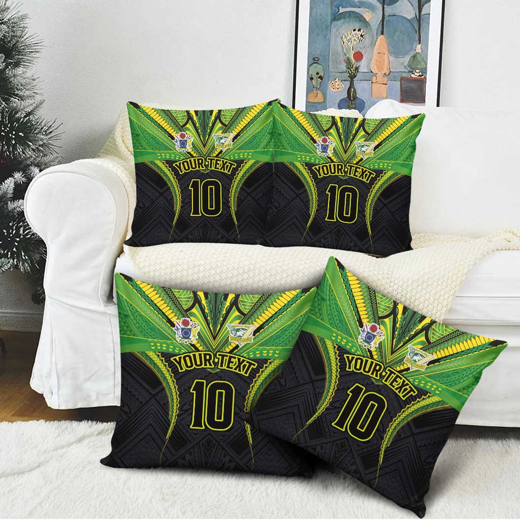 Custom Cook Islands Rugby Pillow Cover Tatau Art Sport Style Black Color