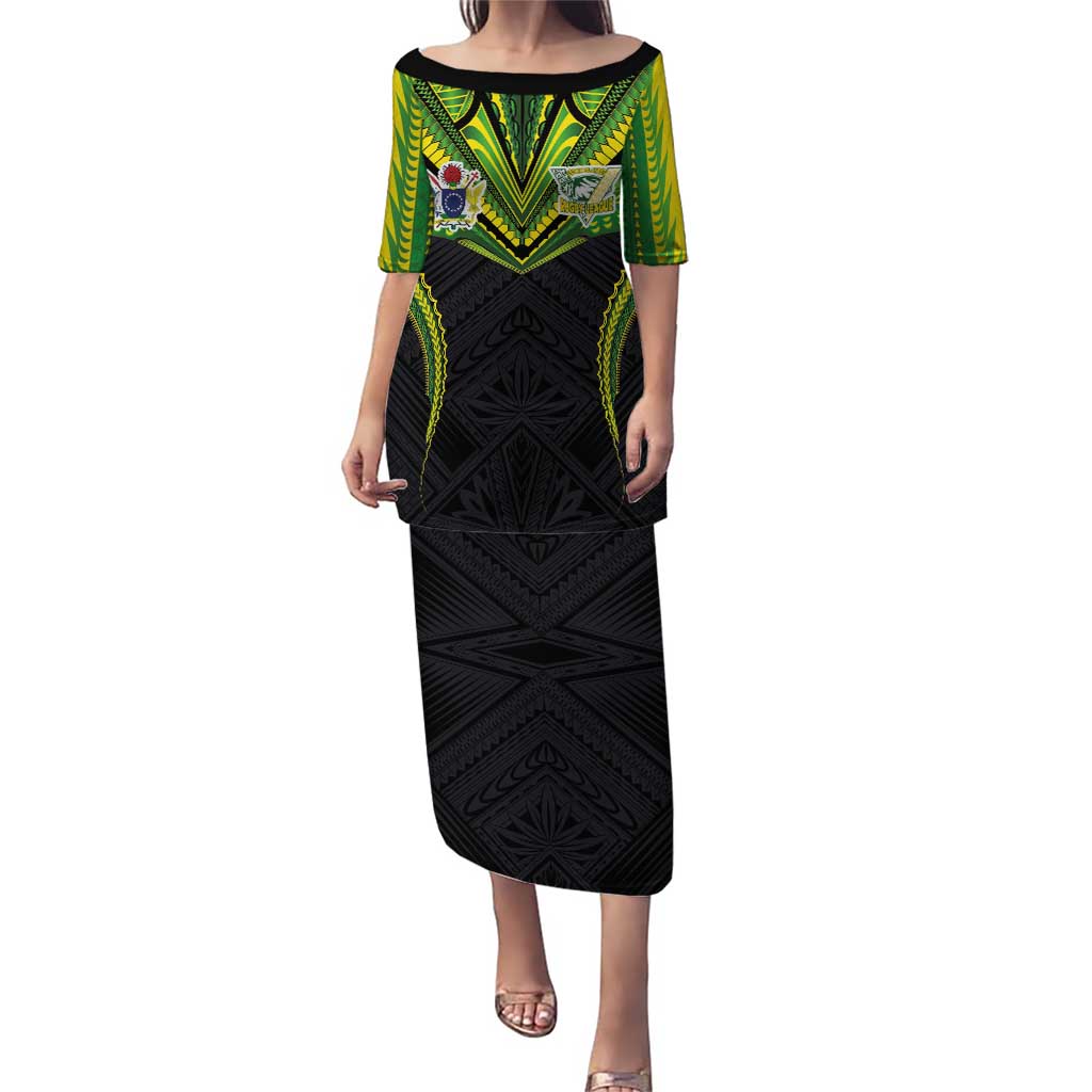 Custom Cook Islands Rugby Puletasi Tatau Art Sport Style Black Color