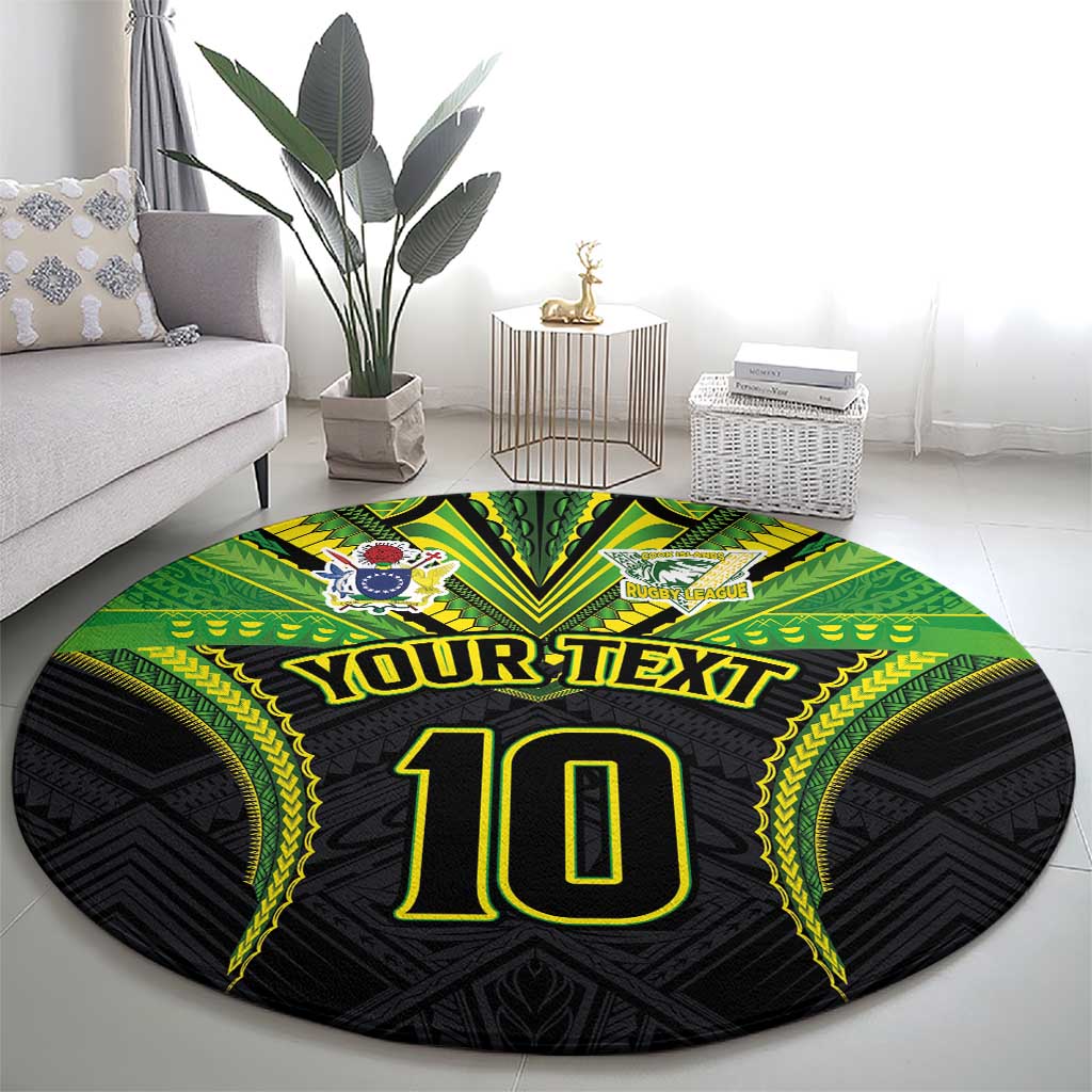 Custom Cook Islands Rugby Round Carpet Tatau Art Sport Style Black Color