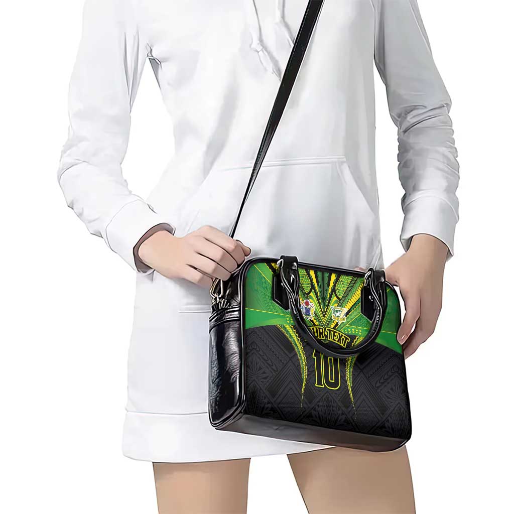 Custom Cook Islands Rugby Shoulder Handbag Tatau Art Sport Style Black Color