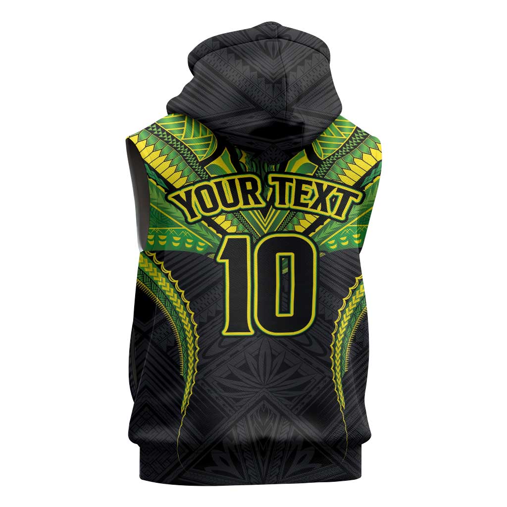 Custom Cook Islands Rugby Sleeveless Hoodie Tatau Art Sport Style Black Color
