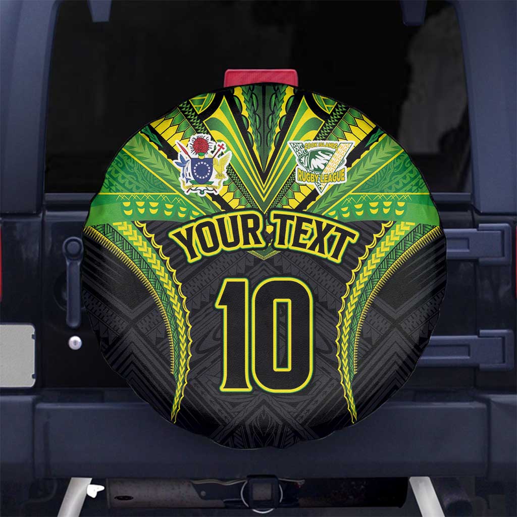 Custom Cook Islands Rugby Spare Tire Cover Tatau Art Sport Style Black Color