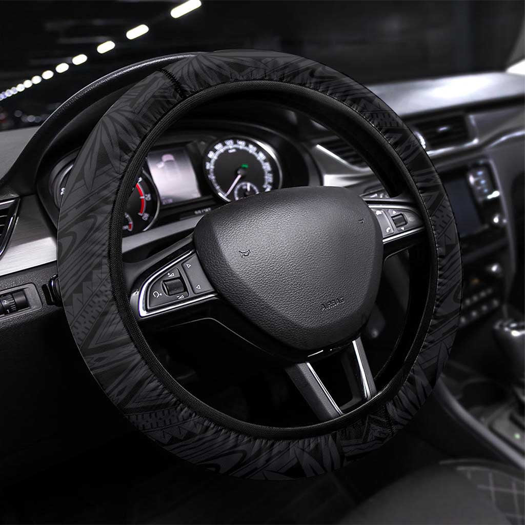 Cook Islands Rugby Steering Wheel Cover Tatau Art Sport Style Black Color