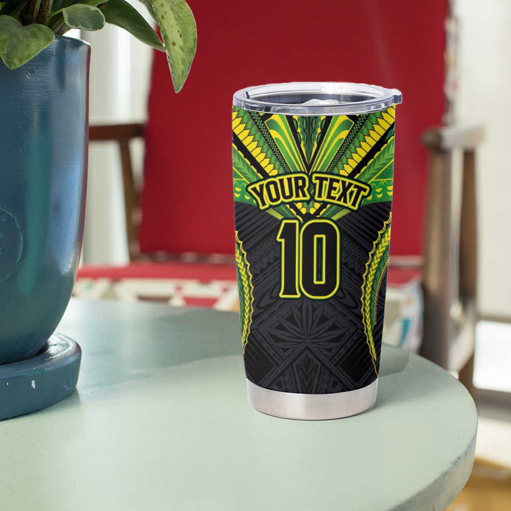 Custom Cook Islands Rugby Tumbler Cup Tatau Art Sport Style Black Color