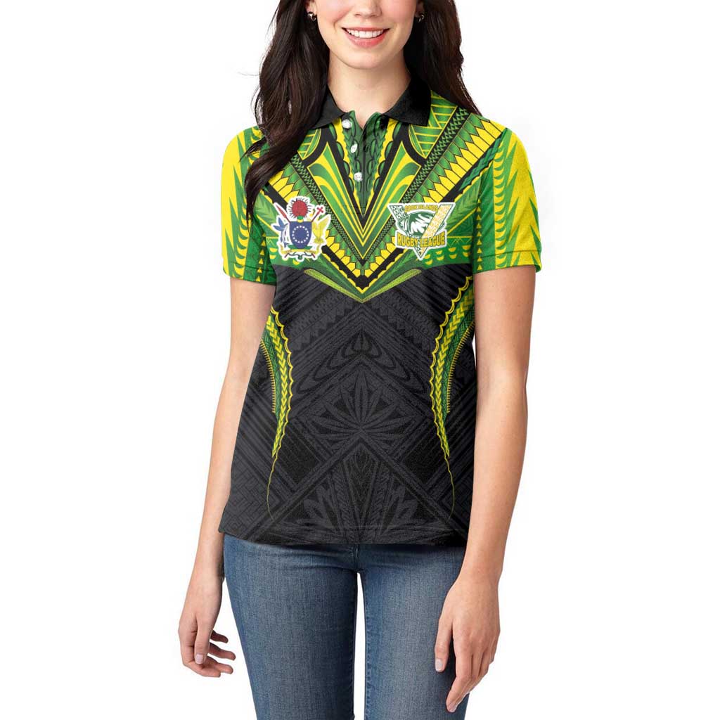 Custom Cook Islands Rugby Women Polo Shirt Tatau Art Sport Style Black Color LT03 - Polynesian Pride