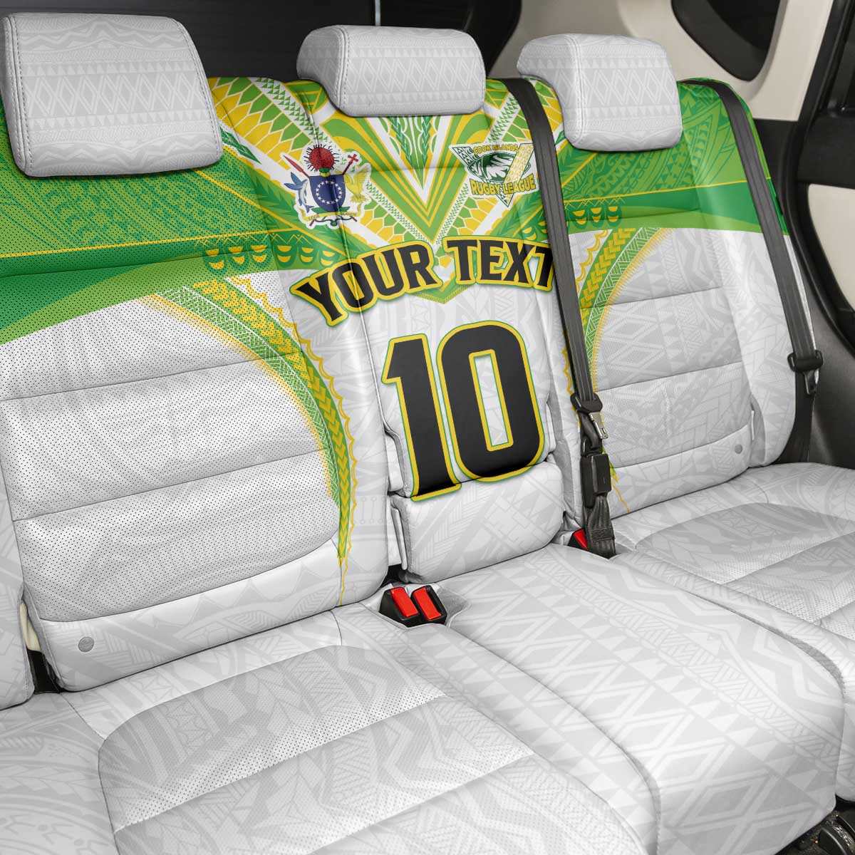 Custom Cook Islands Rugby Back Car Seat Cover Tatau Art Sport Style White Color