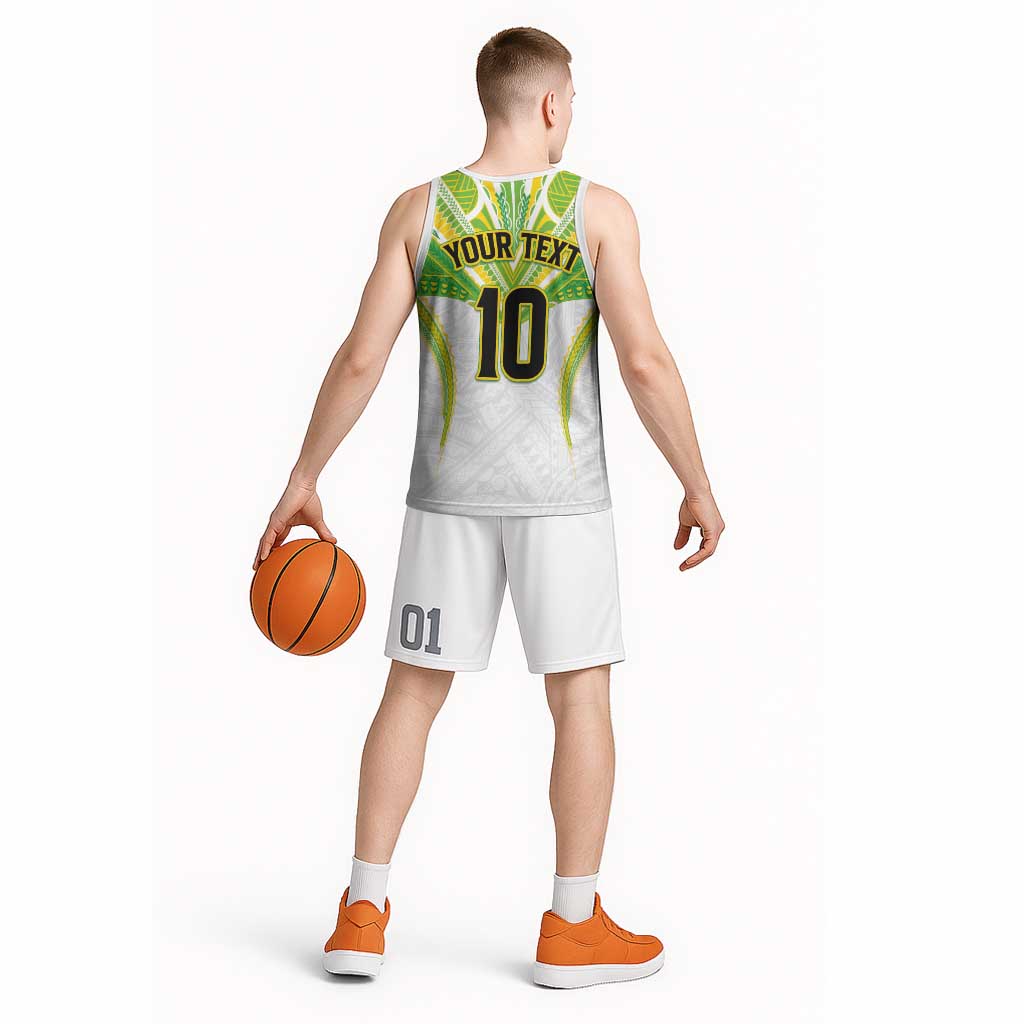 Custom Cook Islands Rugby Basketball Jersey Tatau Art Sport Style White Color
