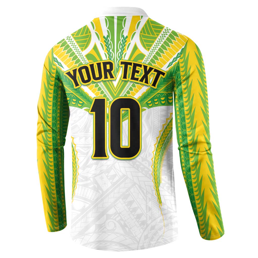 Custom Cook Islands Rugby Button Sweatshirt Tatau Art Sport Style White Color LT03 - Polynesian Pride