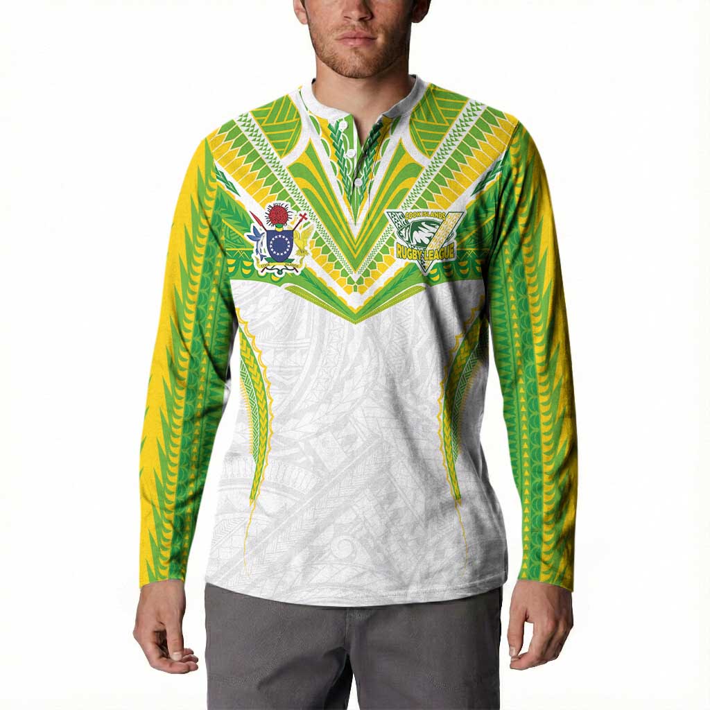 Custom Cook Islands Rugby Button Sweatshirt Tatau Art Sport Style White Color LT03 - Polynesian Pride