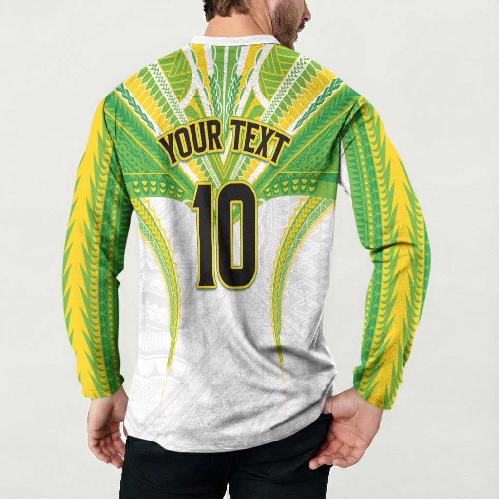 Custom Cook Islands Rugby Button Sweatshirt Tatau Art Sport Style White Color LT03 - Polynesian Pride