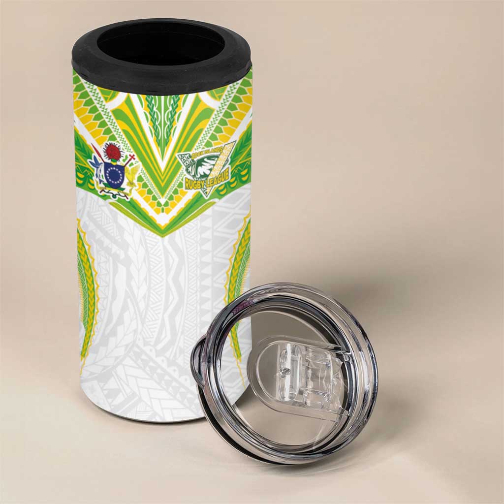 Custom Cook Islands Rugby 4 in 1 Can Cooler Tumbler Tatau Art Sport Style White Color