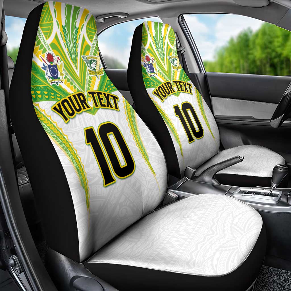 Custom Cook Islands Rugby Car Seat Cover Tatau Art Sport Style White Color