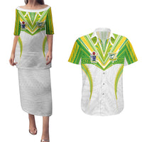 Custom Cook Islands Rugby Couples Matching Puletasi and Hawaiian Shirt Tatau Art Sport Style White Color LT03 White - Polynesian Pride