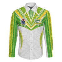 Custom Cook Islands Rugby Family Matching Long Sleeve Bodycon Dress and Hawaiian Shirt Tatau Art Sport Style White Color LT03 Dad's Shirt - Long Sleeve White - Polynesian Pride
