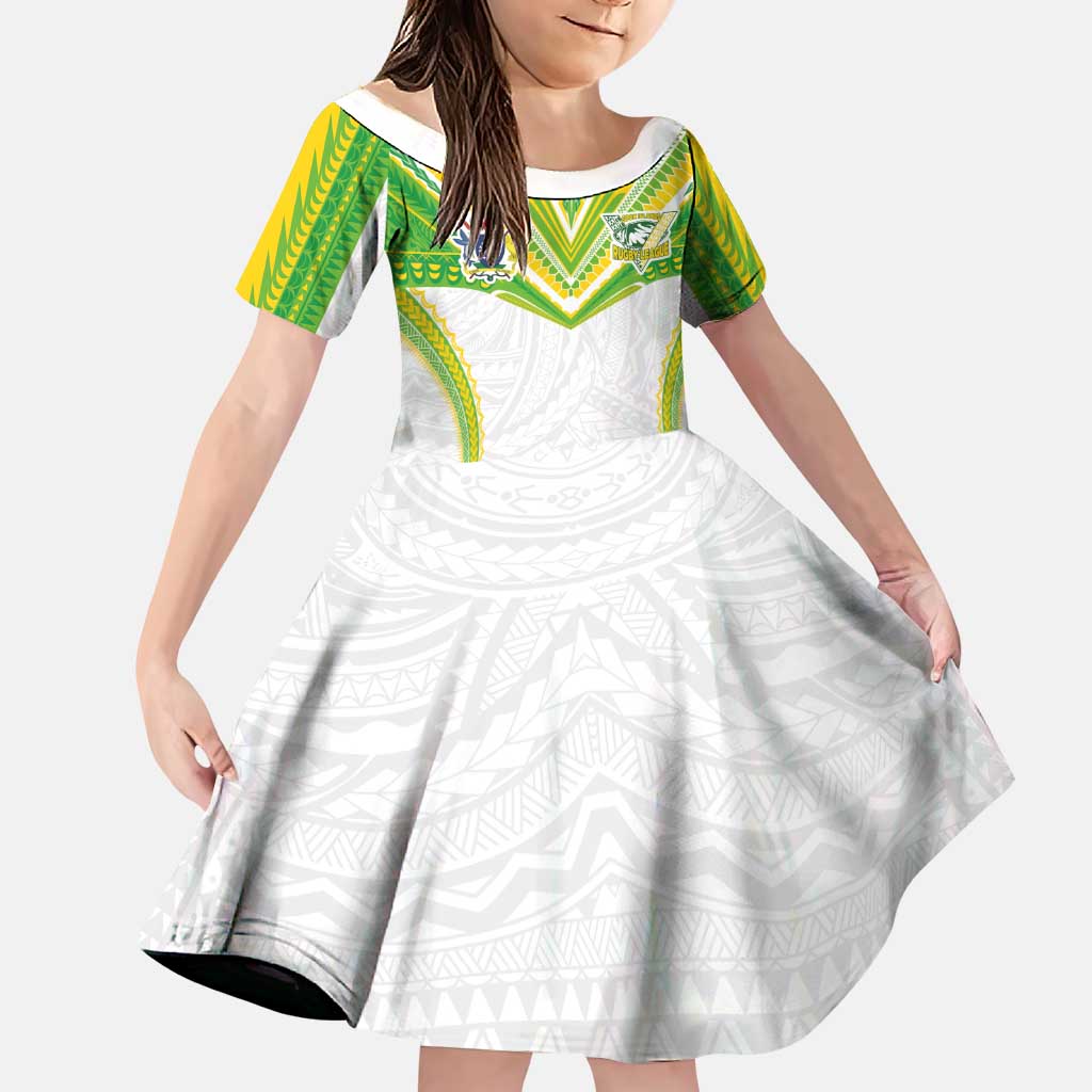 Custom Cook Islands Rugby Family Matching Puletasi and Hawaiian Shirt Tatau Art Sport Style White Color LT03 Daughter's Dress White - Polynesian Pride