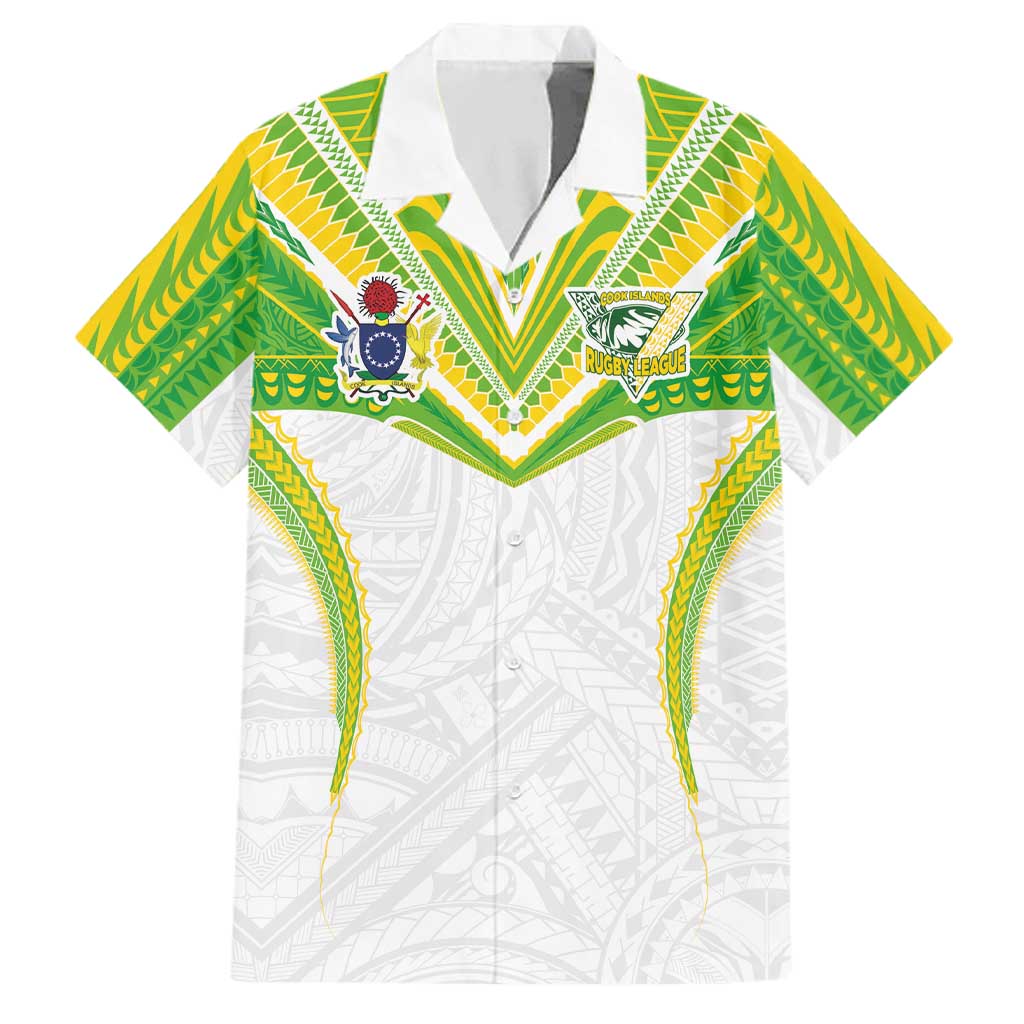 Custom Cook Islands Rugby Family Matching Puletasi and Hawaiian Shirt Tatau Art Sport Style White Color LT03 Dad's Shirt - Short Sleeve White - Polynesian Pride