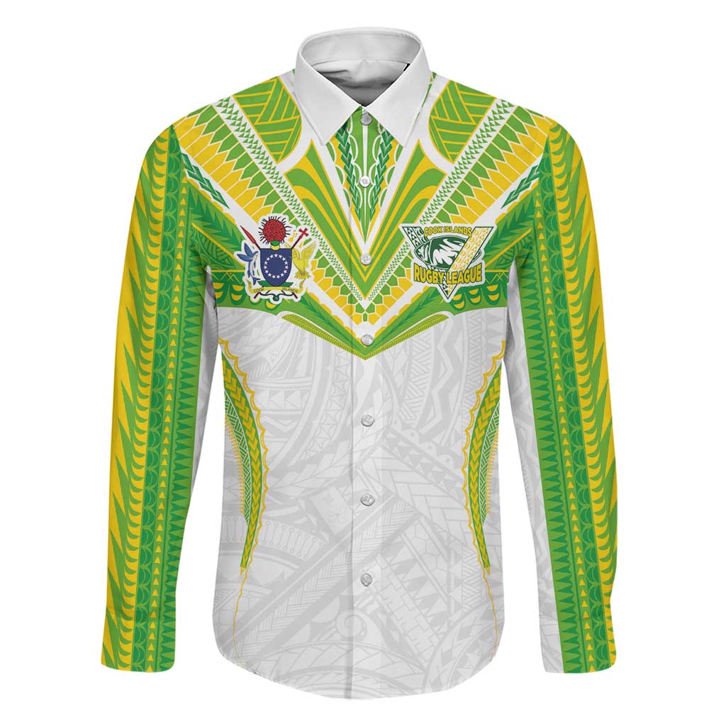 Custom Cook Islands Rugby Family Matching Puletasi and Hawaiian Shirt Tatau Art Sport Style White Color LT03 Dad's Shirt - Long Sleeve White - Polynesian Pride