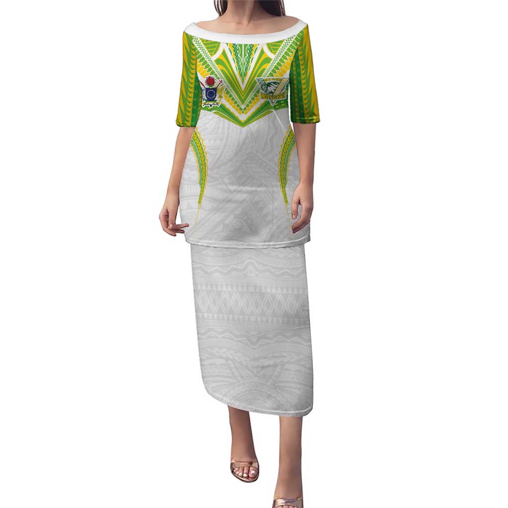 Custom Cook Islands Rugby Family Matching Puletasi and Hawaiian Shirt Tatau Art Sport Style White Color LT03 Mom's Dress White - Polynesian Pride