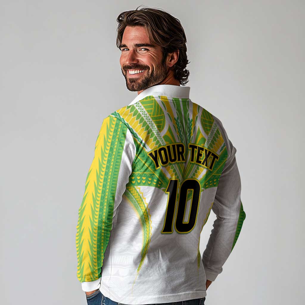 Custom Cook Islands Rugby Long Sleeve Polo Shirt Tatau Art Sport Style White Color