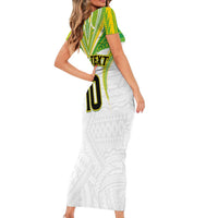 Custom Cook Islands Rugby Short Sleeve Bodycon Dress Tatau Art Sport Style White Color