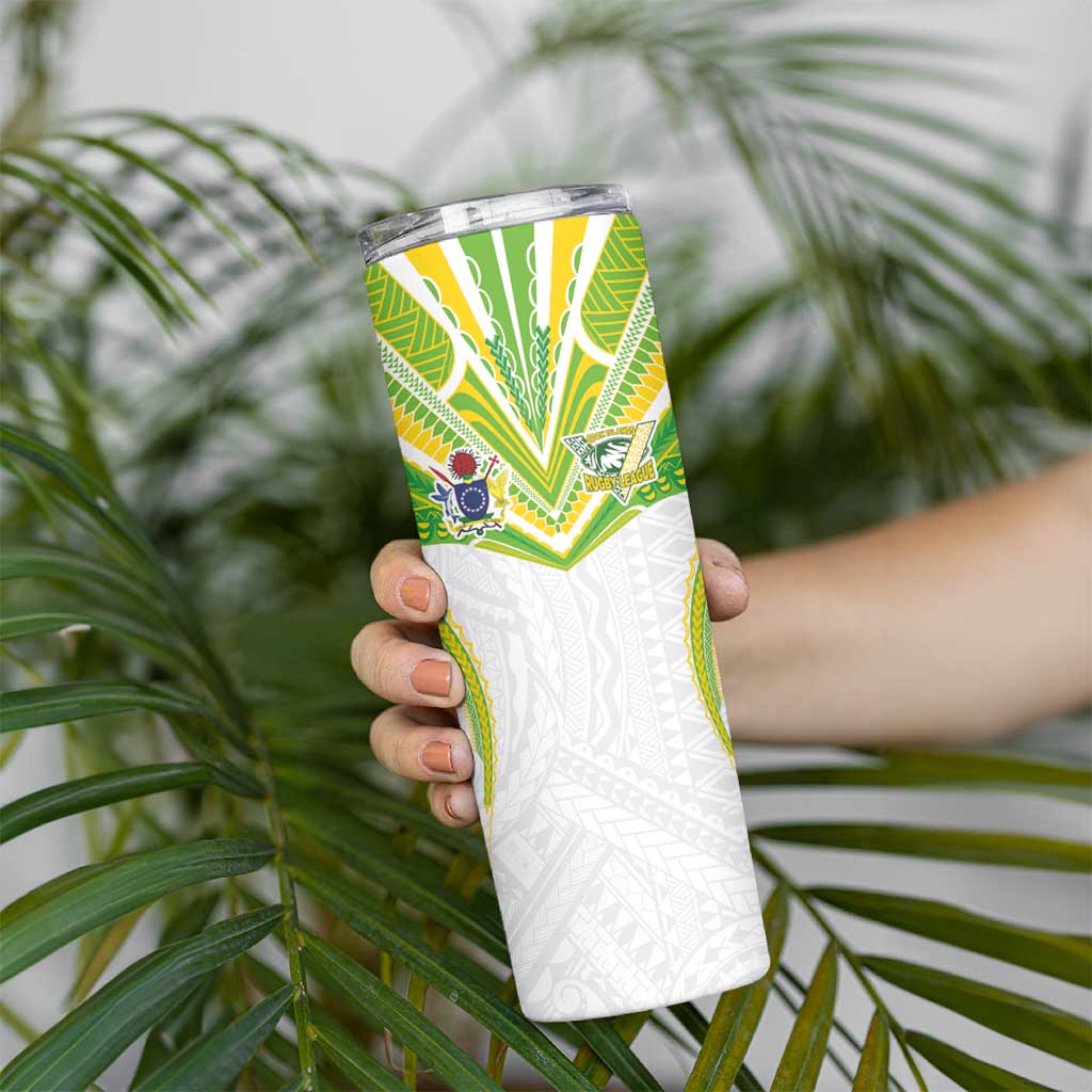 Custom Cook Islands Rugby Skinny Tumbler Tatau Art Sport Style White Color LT03 - Polynesian Pride