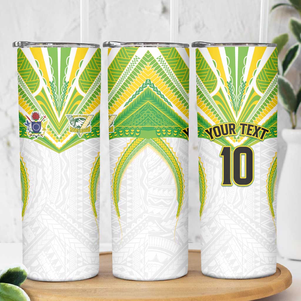 Custom Cook Islands Rugby Skinny Tumbler Tatau Art Sport Style White Color LT03 - Polynesian Pride