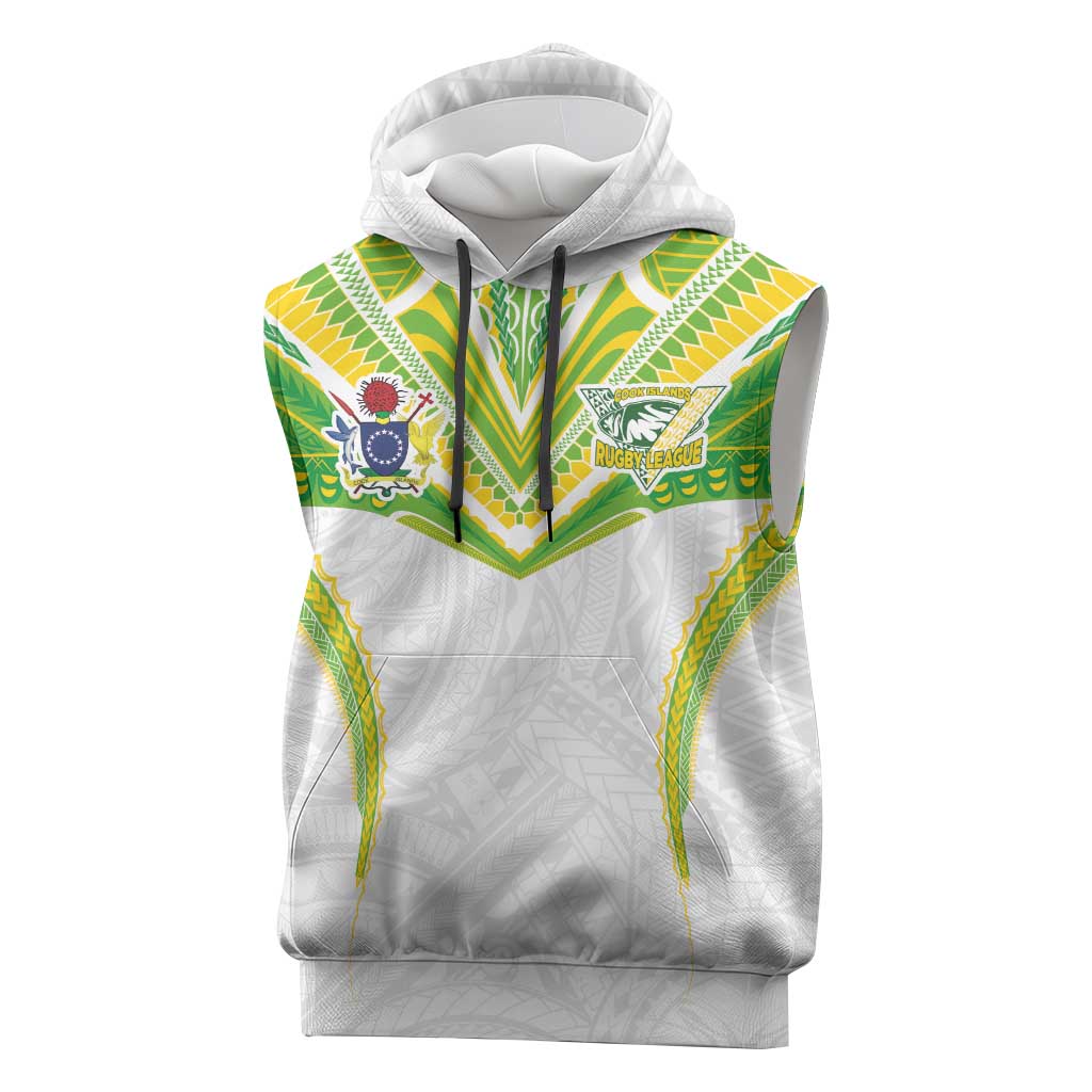 Custom Cook Islands Rugby Sleeveless Hoodie Tatau Art Sport Style White Color