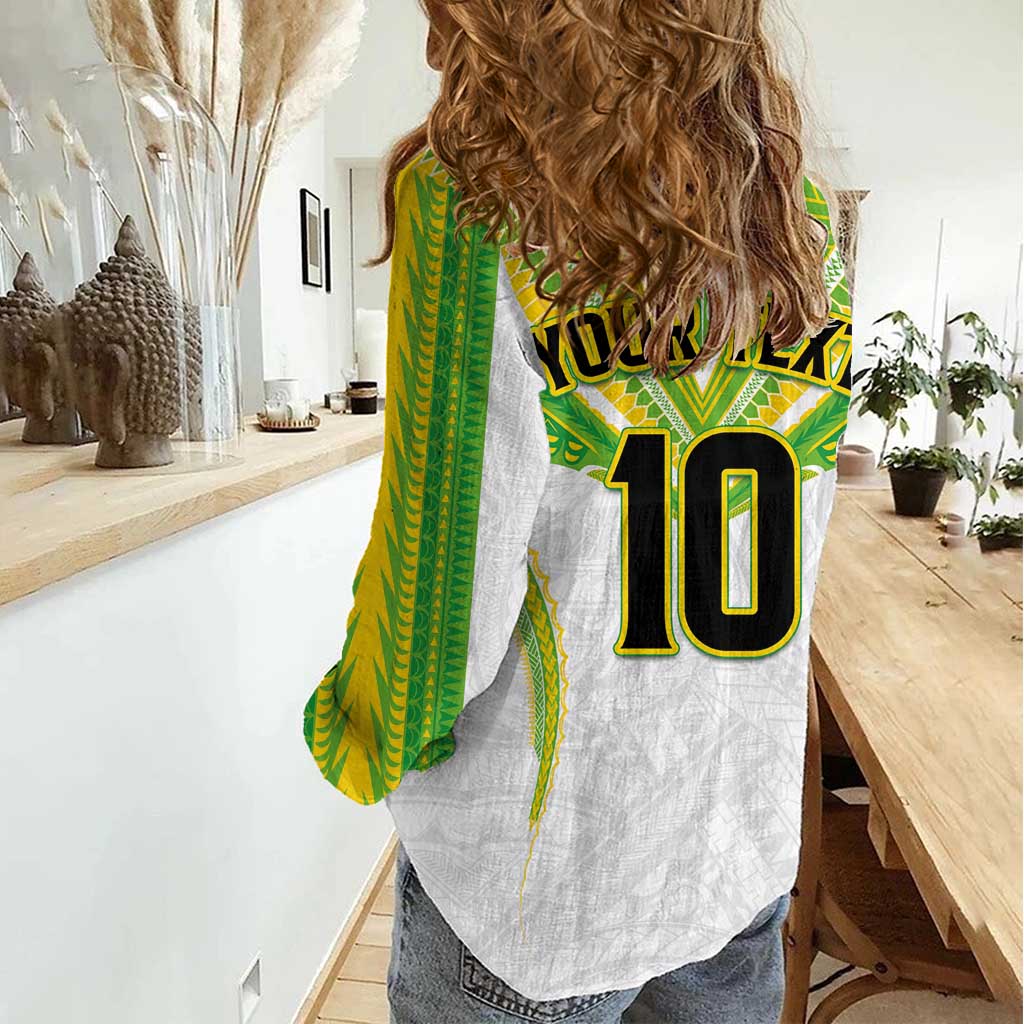 Custom Cook Islands Rugby Women Casual Shirt Tatau Art Sport Style White Color LT03 - Polynesian Pride